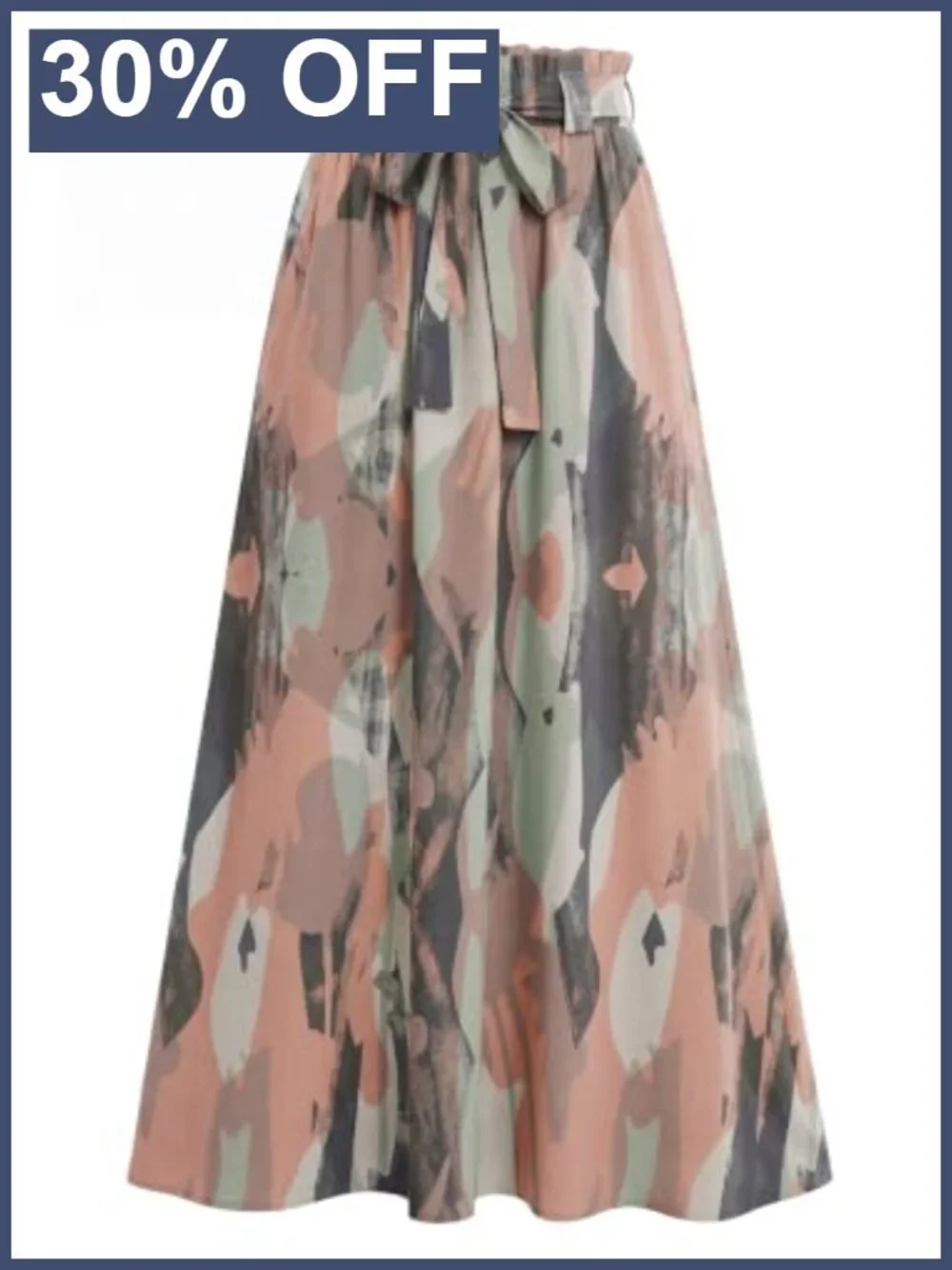 Women Flowy Maxi Skirt High Waisted A-Line Tie Waist Pockets Summer Casual